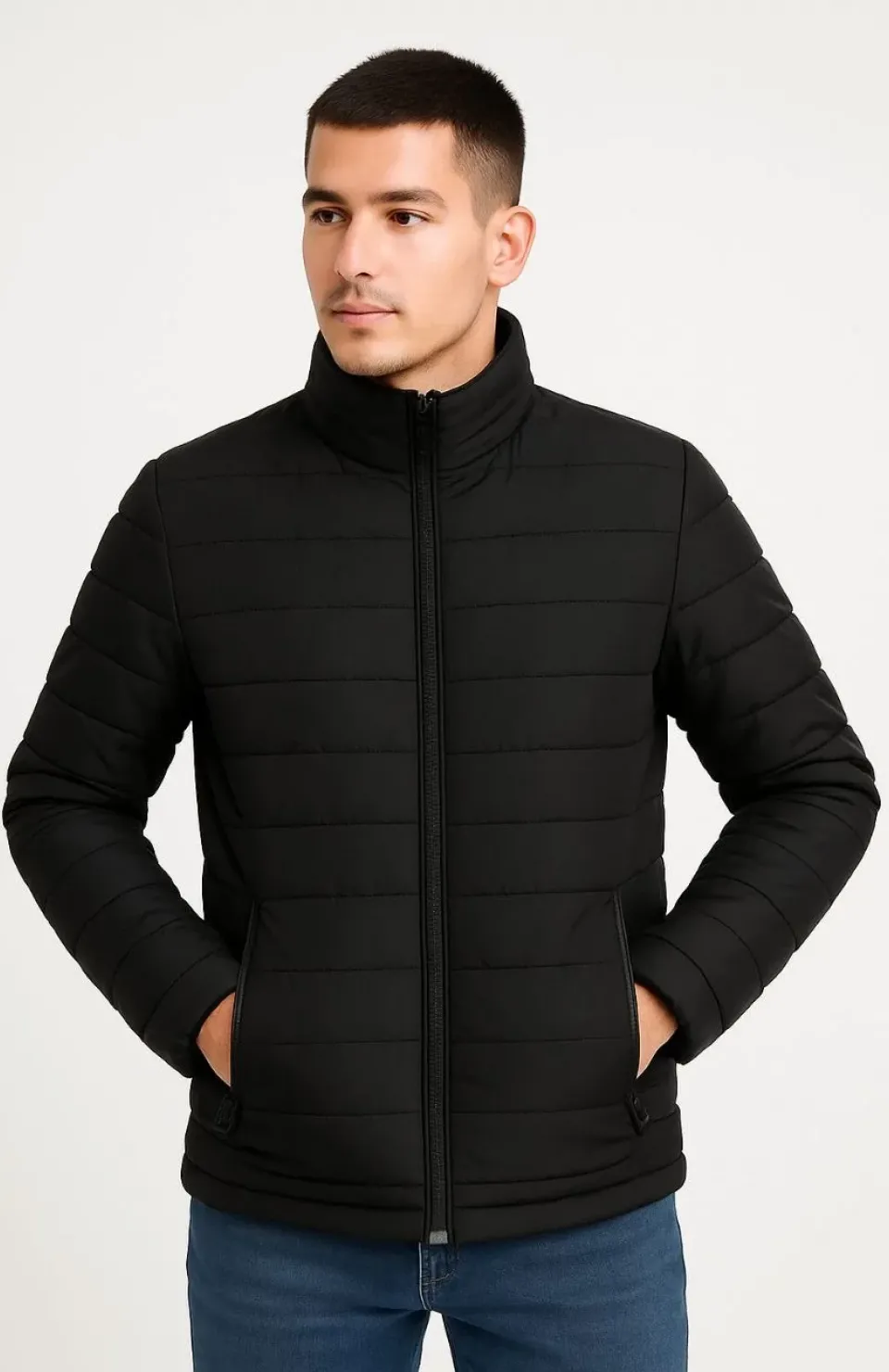 Erkek Bomber Mont Ceket – Su İtici Kumaş, Kapitone Astarlı, Fermuarlı, Kışlık - Siyah
