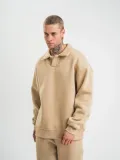Unisex Double Oversize Patlı Yaka SweatShirt - Bej