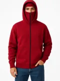 Samuray Ninja Çift Kapşonlu ZIP Fermuarlı Kanguru Çepli Tam Fermuarlı Hoodie Swetshirt - Kırmızı