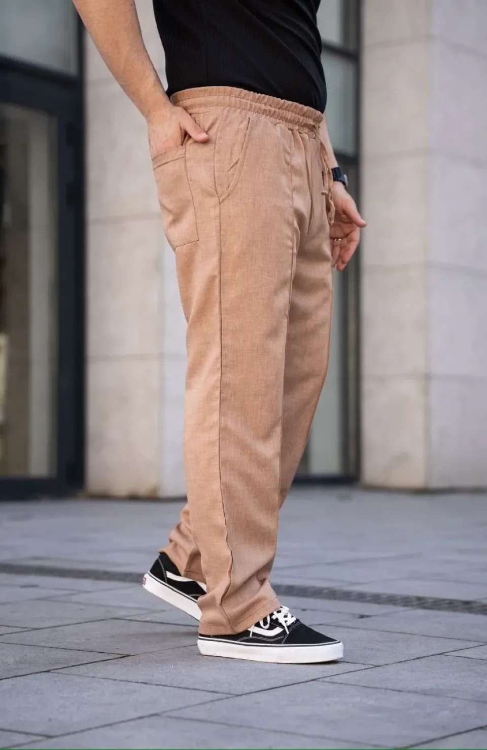 Erkek Keten Cepli Çıma Dikişli jogger Buggy Pantalon Rahat kalıp - Kahverengi