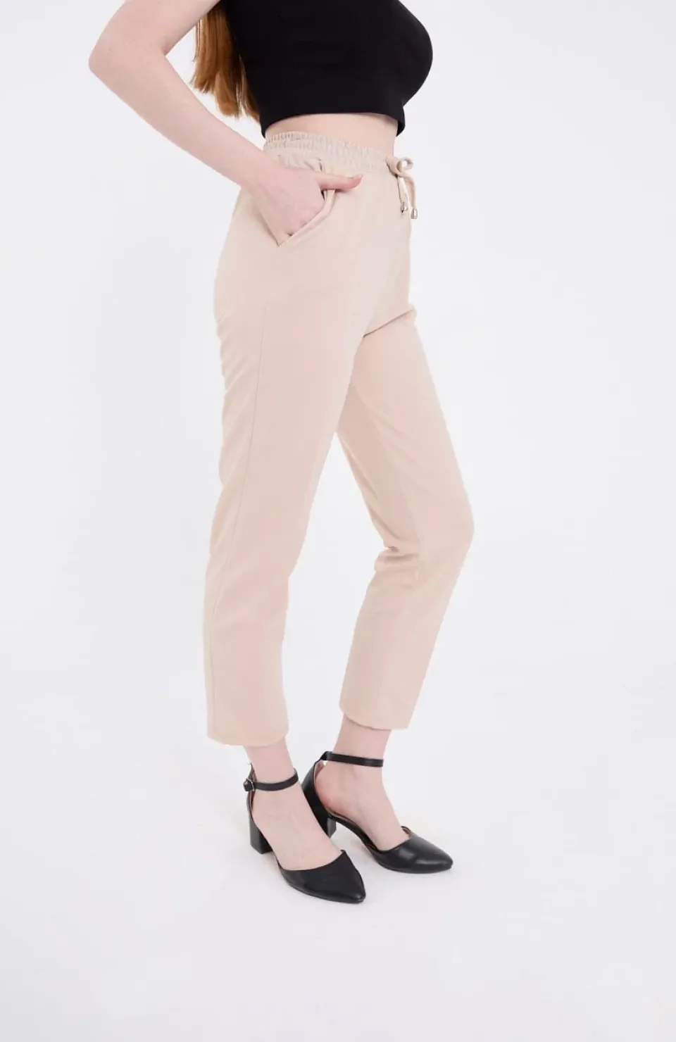 Kadın Tam Kalıp Basic Eşofman Pantolon - Bej