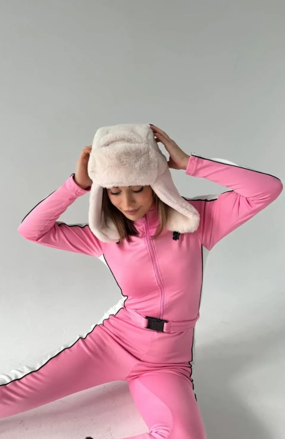 Kemer Detaylı Fermuarlı Tulum - Pembe