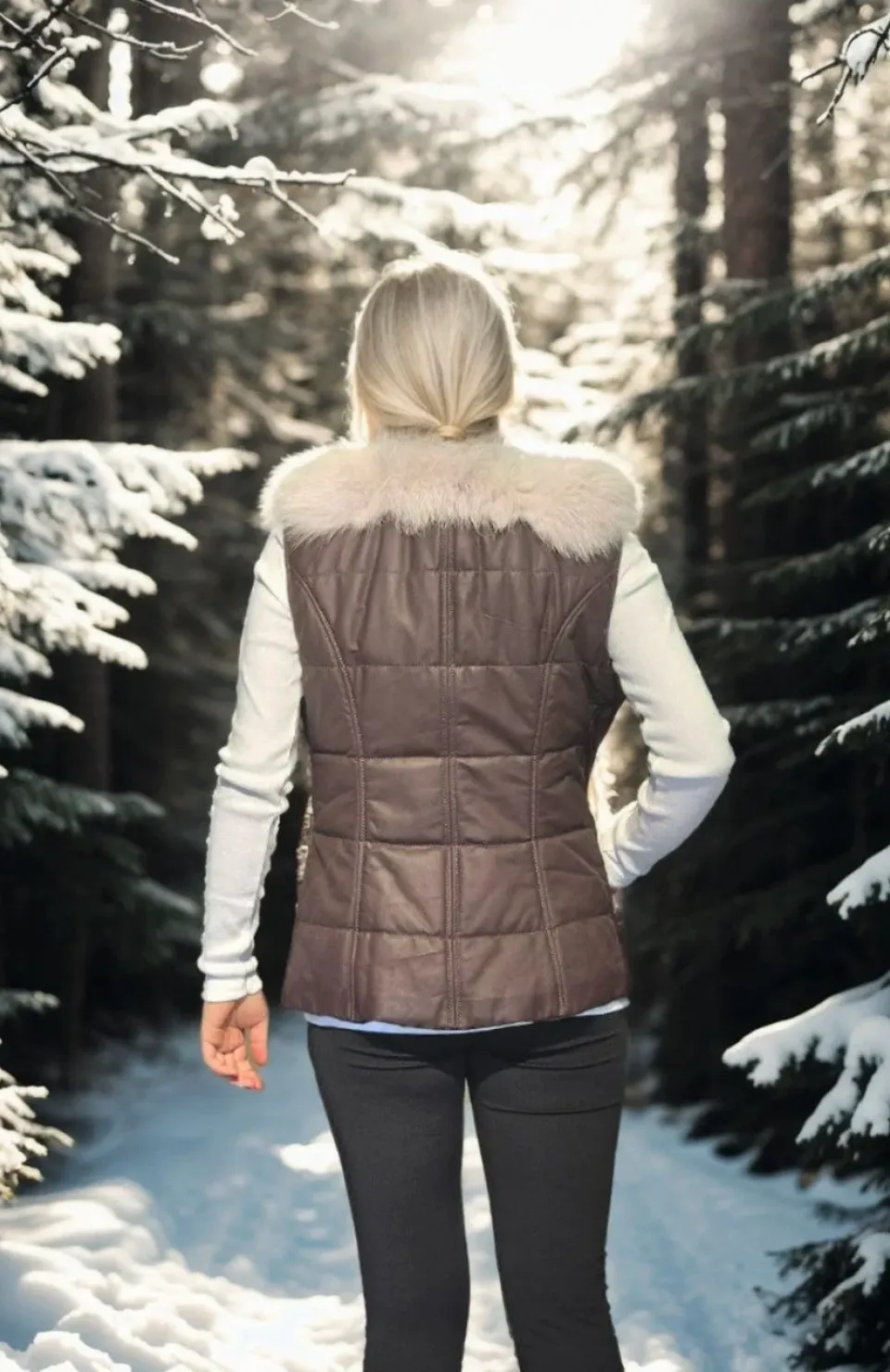 Kadın Kolsuz Fermuarlı Yelek - Kahve