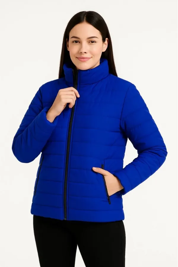 Kadın Bomber Mont Ceket – Su İtici Kumaş, Kapitone Astarlı, Fermuarlı, Kışlık - Saks Mavisi