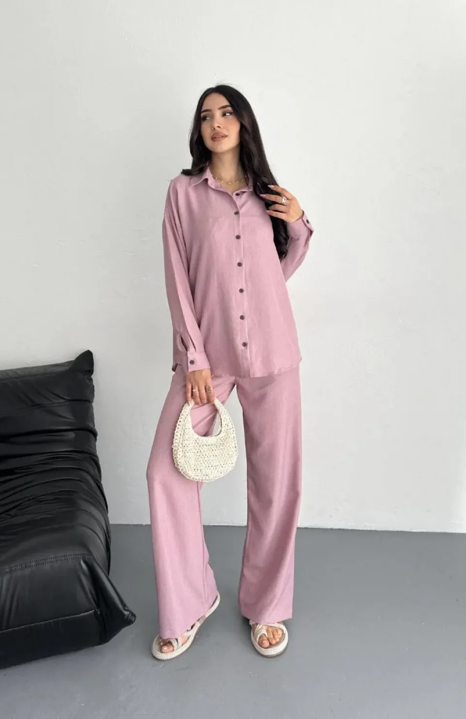 Gömlek Pantolon ikili Takım - Toz Pembe