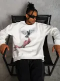 Erkek Güvercin Baskılı Sweatshirt - Beyaz