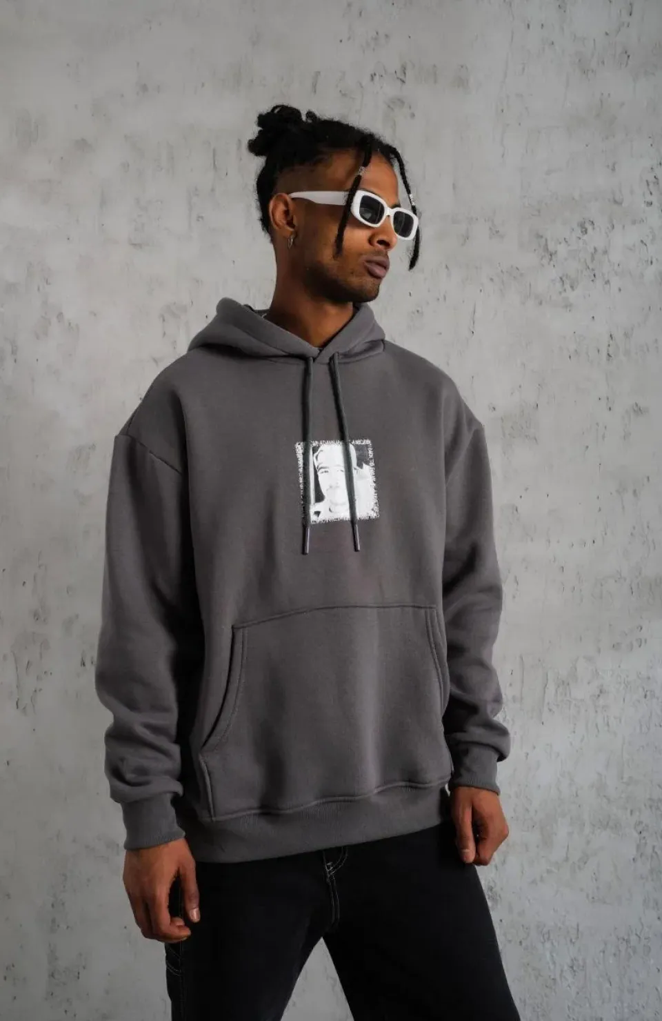 Erkek Ön Arka Baskılı Kapşonlu Sweat - Gri Somersan Giyim | Kadın, Erkek ve Çocuk Moda