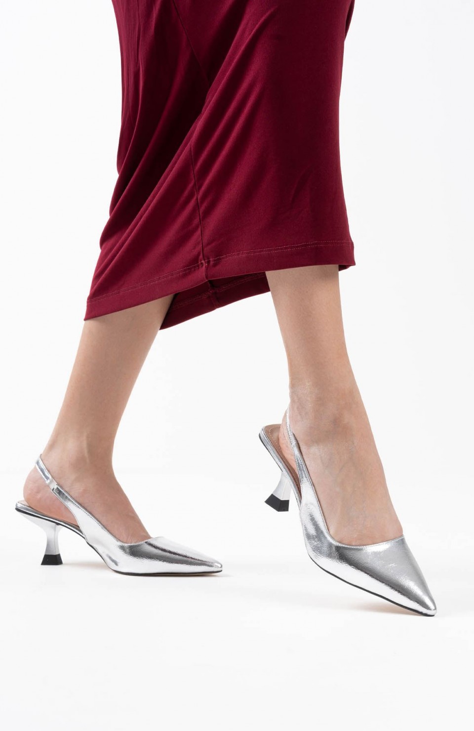 Kadın Gümüş Kırışık Rugan Topuklu Ayakkabı TR08MS08D Somersan Giyim | Kadın, Erkek ve Çocuk Moda