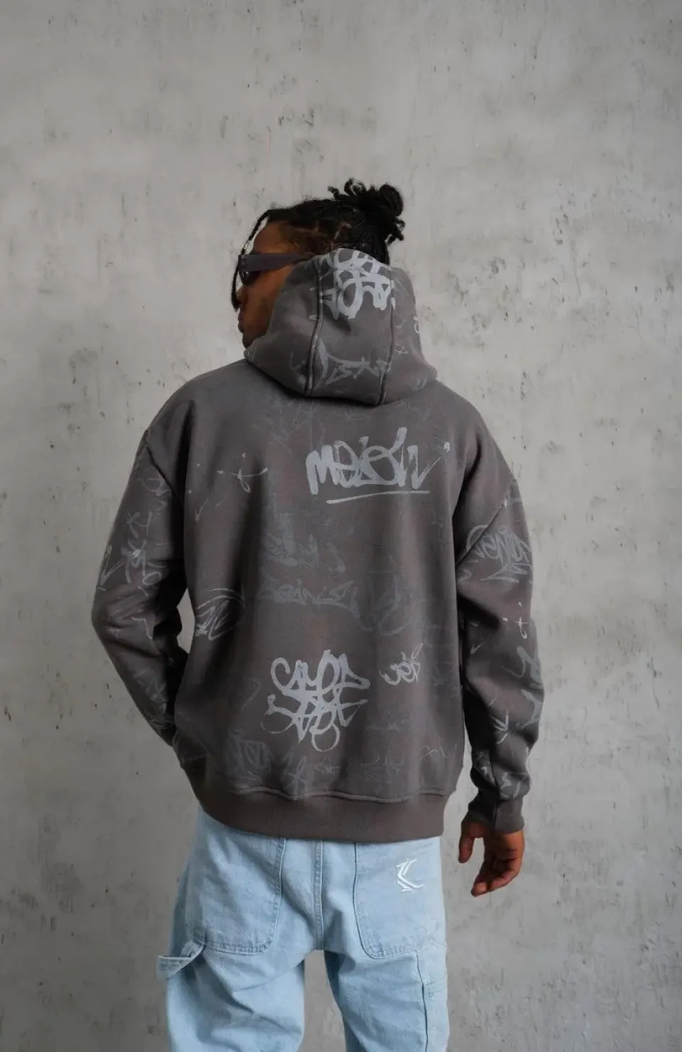 Erkek Baskılı Kapüşonlu Ribanalı Sweat - Gri Somersan Giyim | Kadın, Erkek ve Çocuk Moda