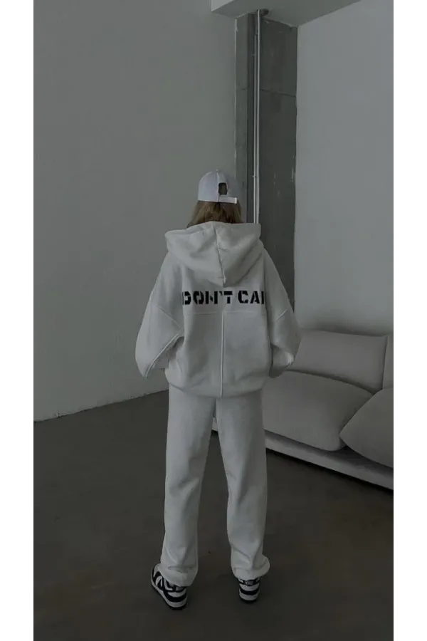 Nakış İşlemeli Üç İplik Sweat Takım- Beyaz