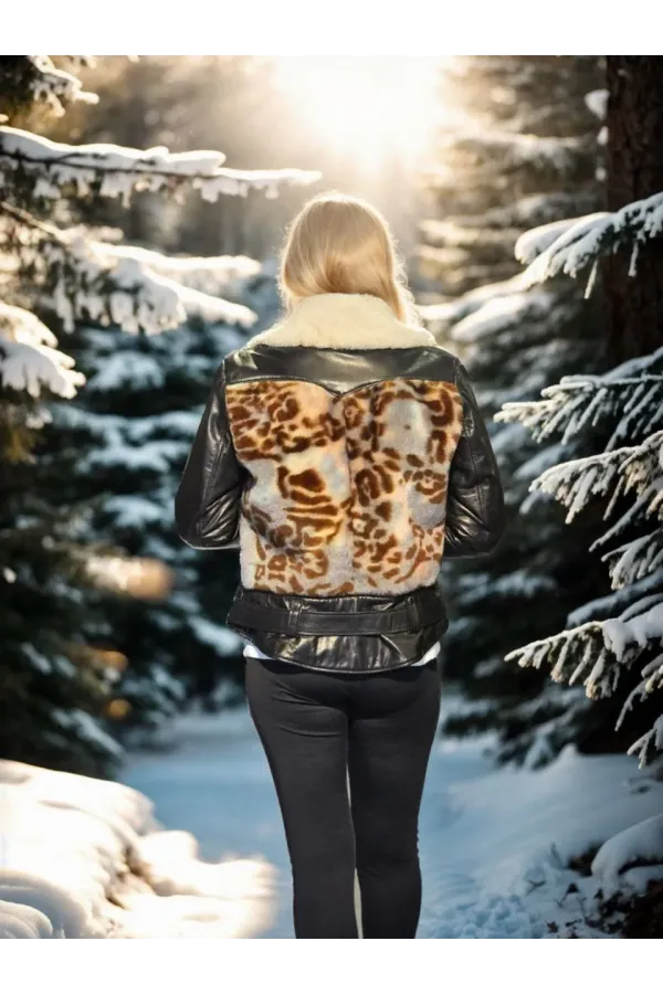 Kadın Uzun Kollu Hakiki Deri Kürk - Siyah