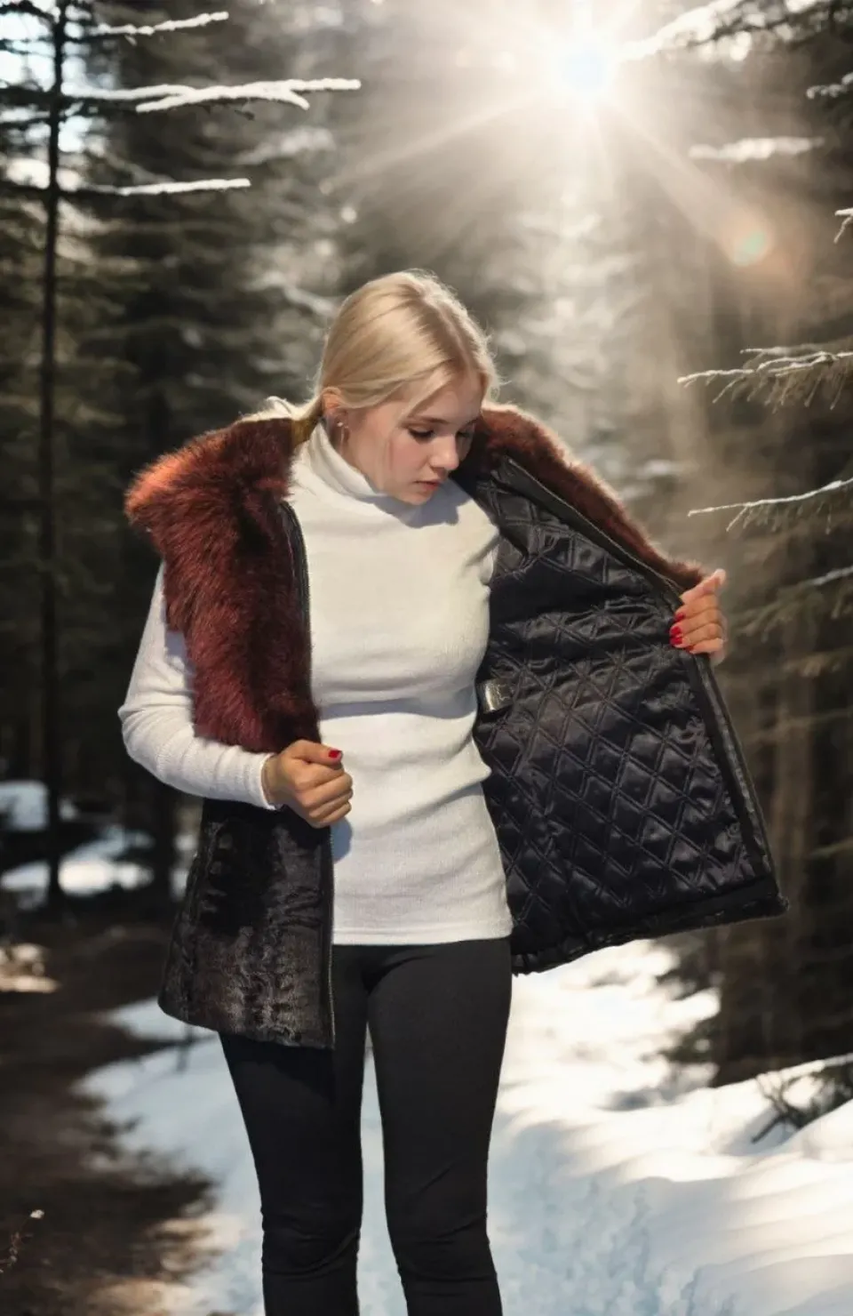 Kadın Kolsuz Hakiki Kürk - Siyah