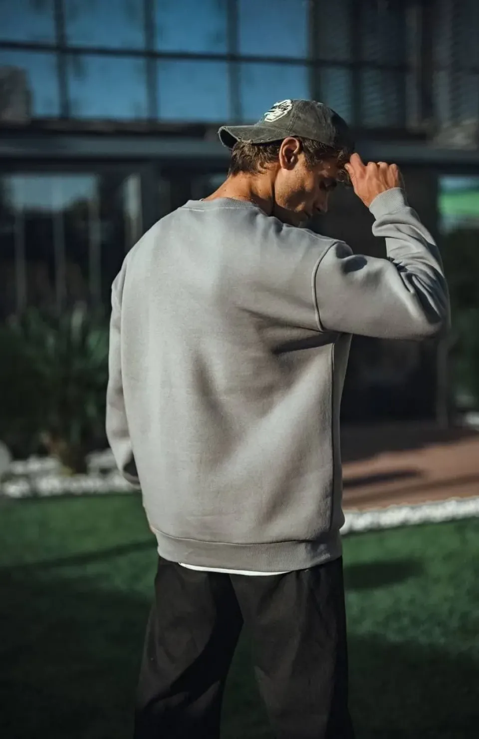 Kışlık Bisiklet Yaka Üç İplik Basic SweatShirt - Boyalı Gri