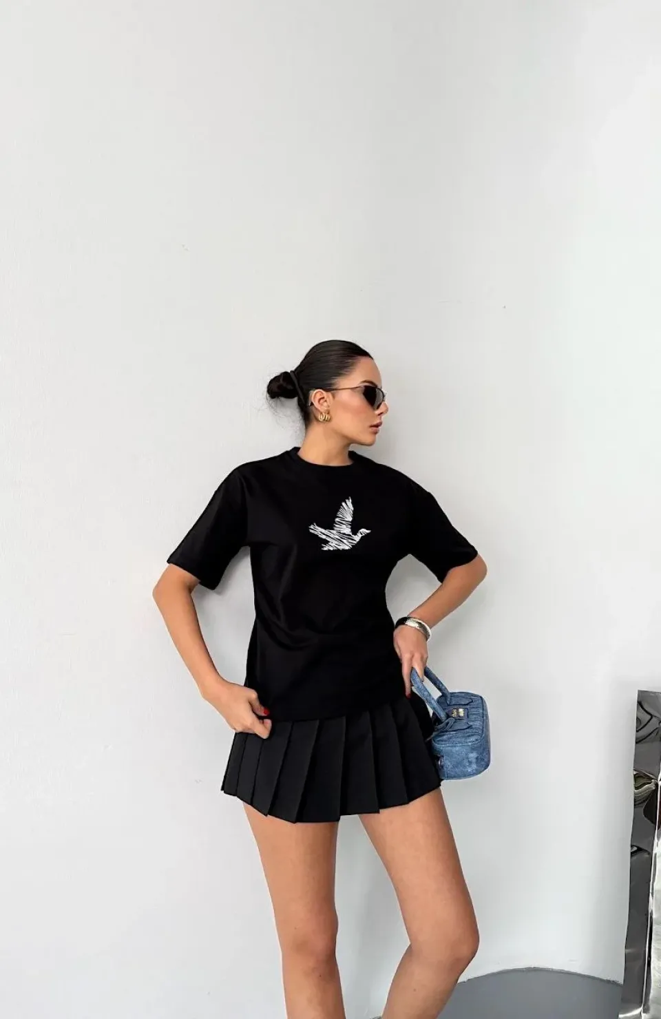 Kısa Kol Baskılı T-shirt - Siyah