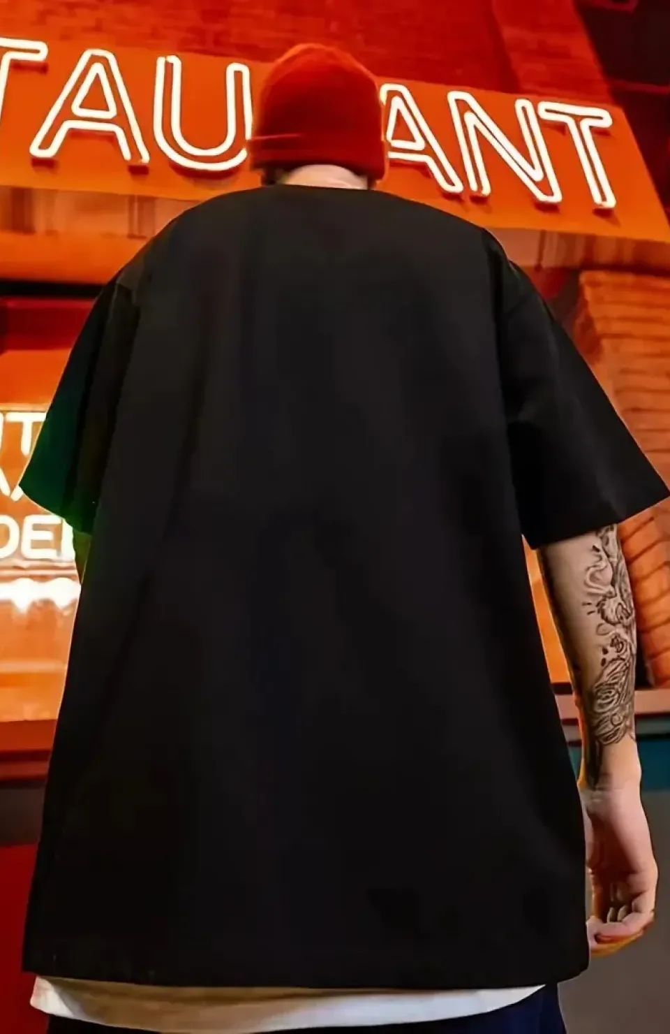 erkek büyük beden Kart baskılı düz renk kısa kollu bisiklet yaka tişört gündelik giyim - Siyah