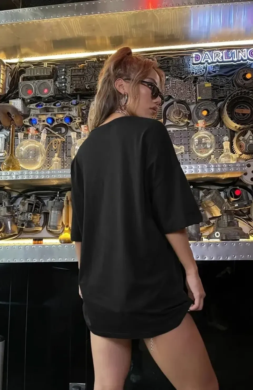 20/1 Penye Compack Shut up Baskılı Oversize Bisiklet Yaka Kısa Kol T-shirt - Siyah