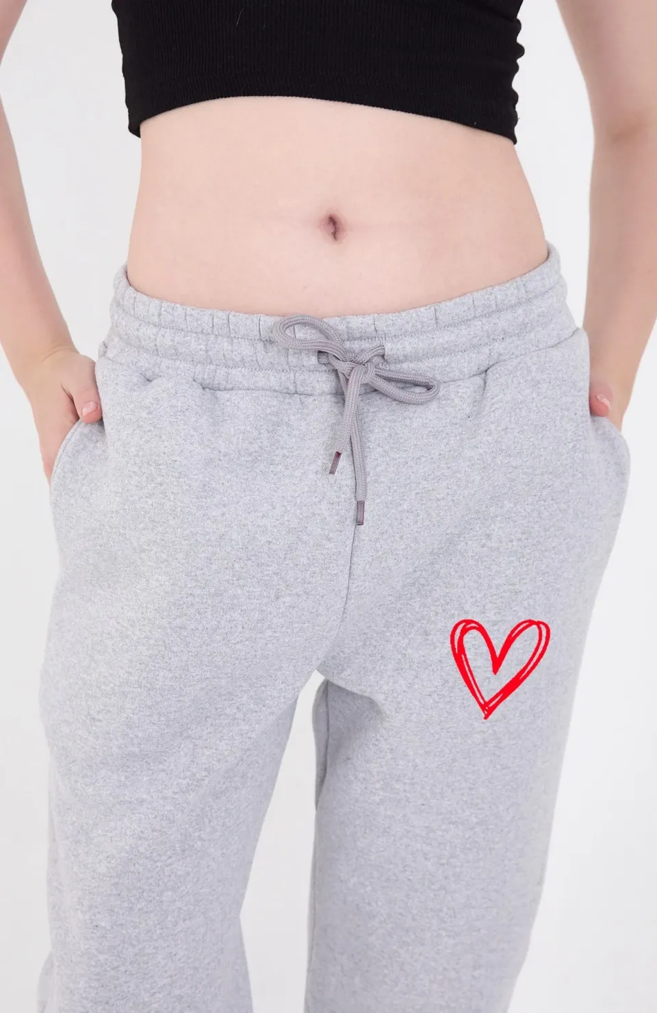 Oversize Boru Paça Baskılı Eşofman Pantolon - Gri