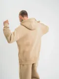 Unisex Double Oversize Kapşonlu Basic SweatShirt - Bej
