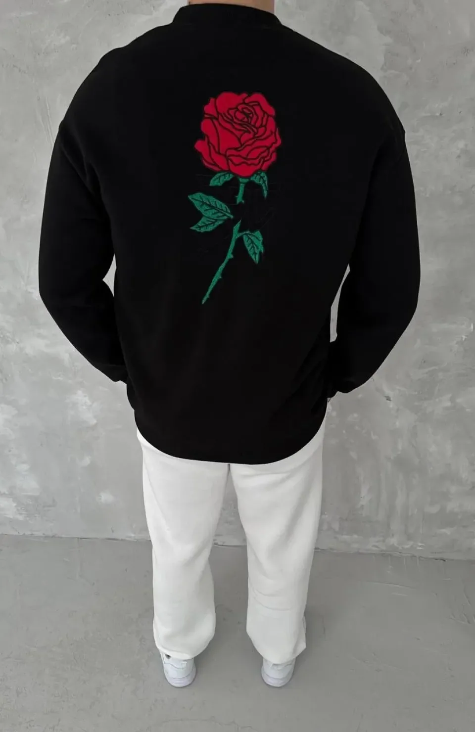 Unisex Bisiklet Yaka Ön Ve Arka Baskılı SweatShirt - Siyah