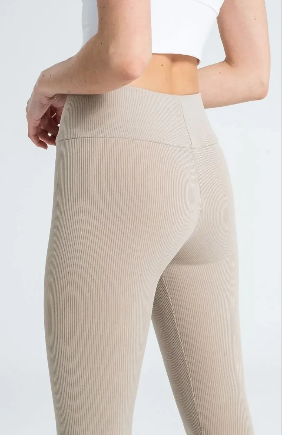 Kadın Yüksek Bel Fitilli Tayt - Bej