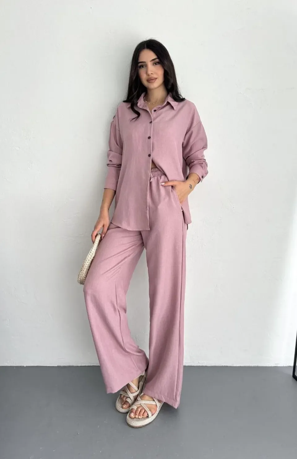 Gömlek Pantolon ikili Takım - Toz Pembe
