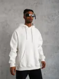 Erkek Düz Kapüşonlu Sweat - Beyaz