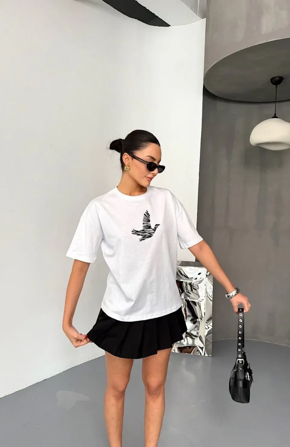 Kısa Kol Baskılı T-shirt - Beyaz