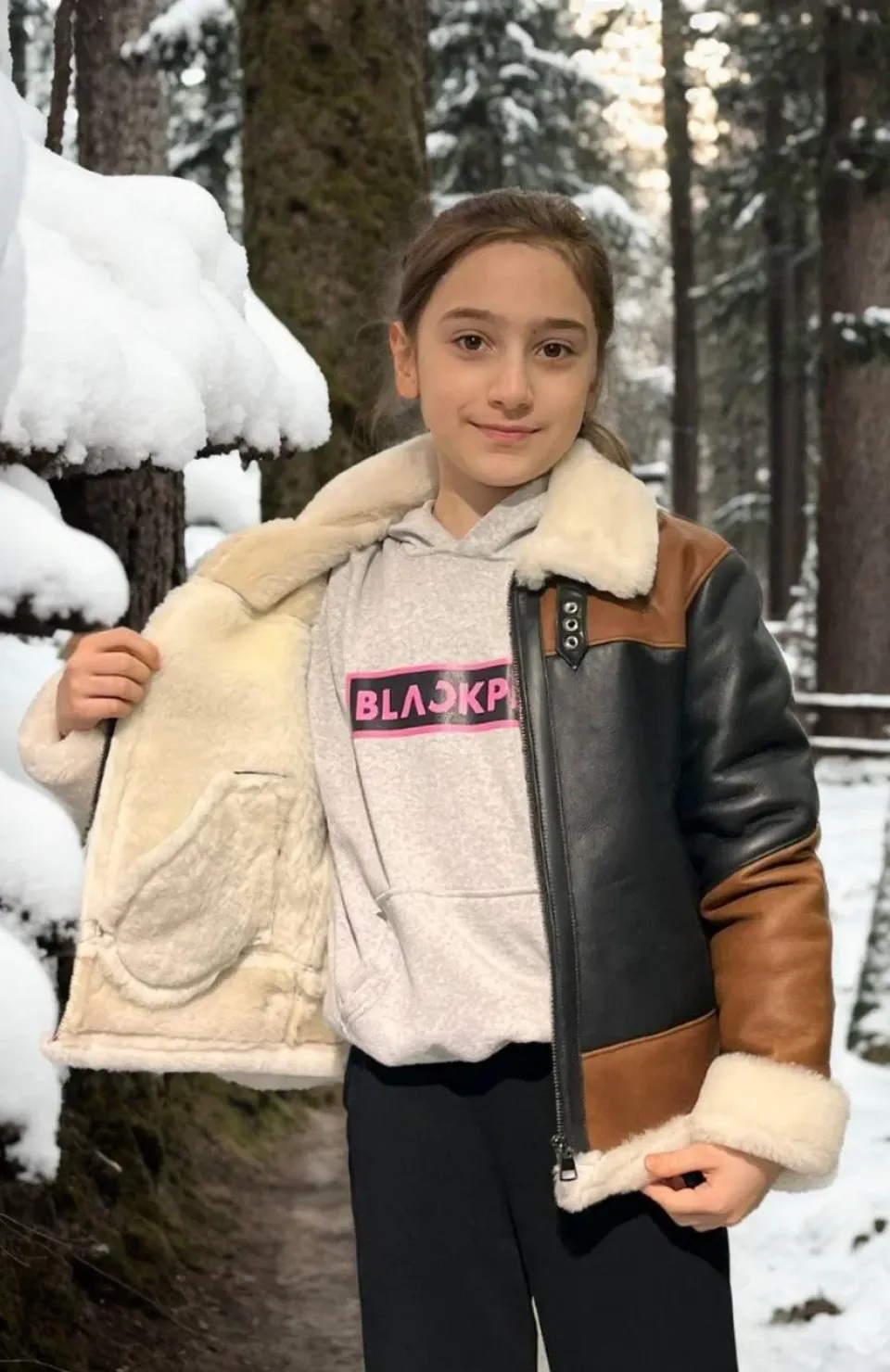 Çocuk Yakalı Parçalı Kürk - Kahve