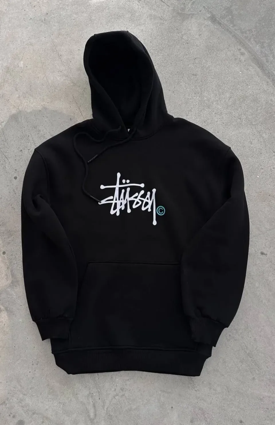 Üç İplik Kapşonlu Baskılı SweatShirt - Siyah