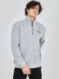 Erkek Yarım Fermuarlı Baskılı Sweat - Gri