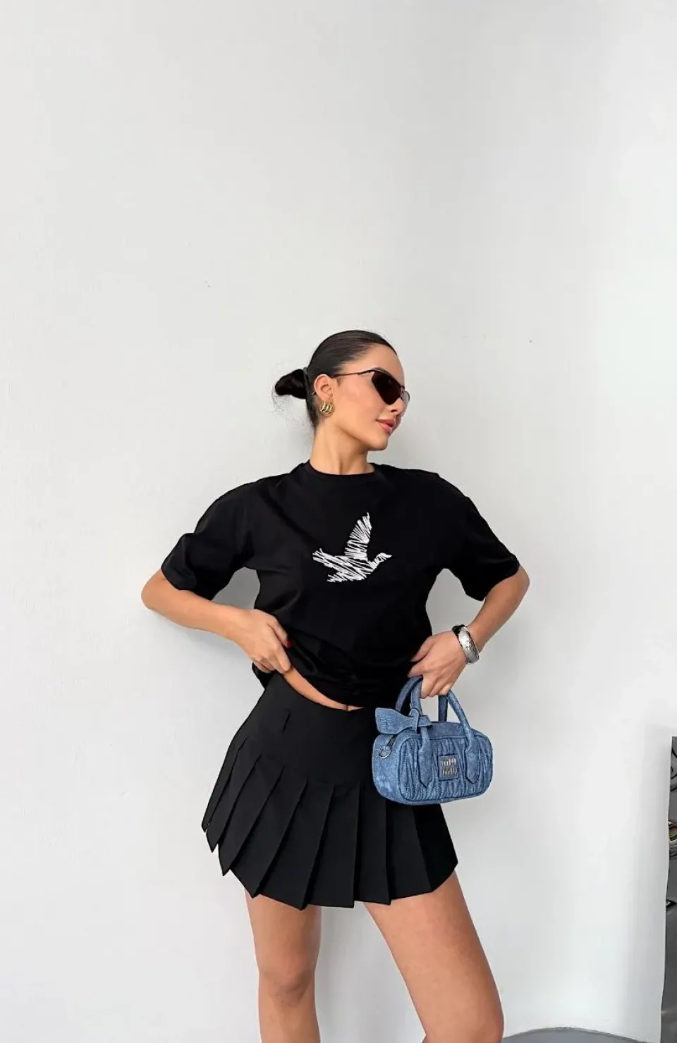 Kısa Kol Baskılı T-shirt - Siyah