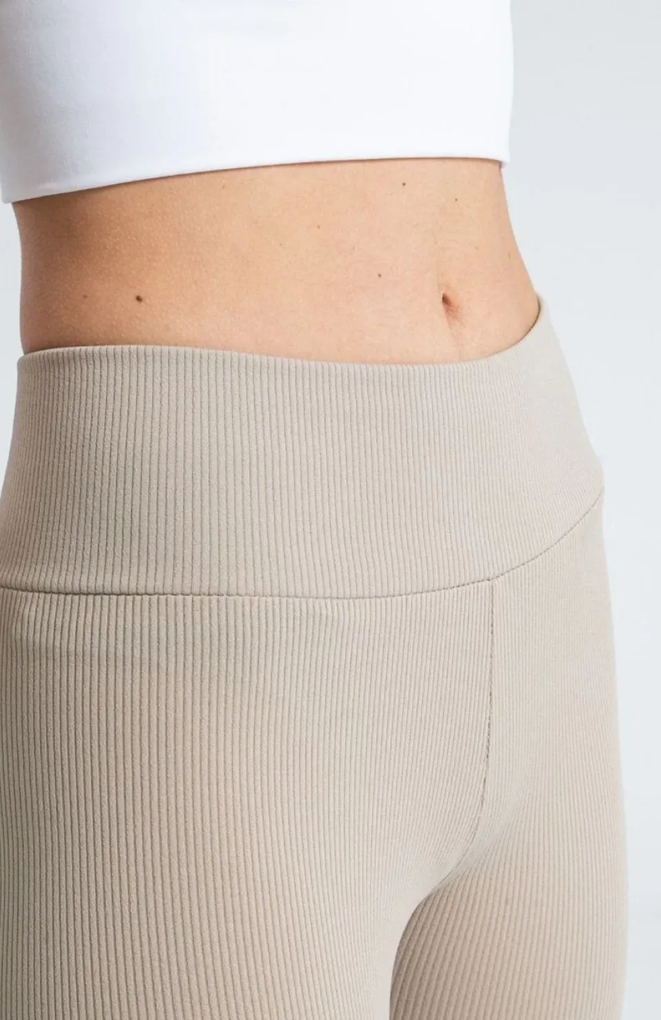 Kadın Yüksek Bel Fitilli Tayt - Bej