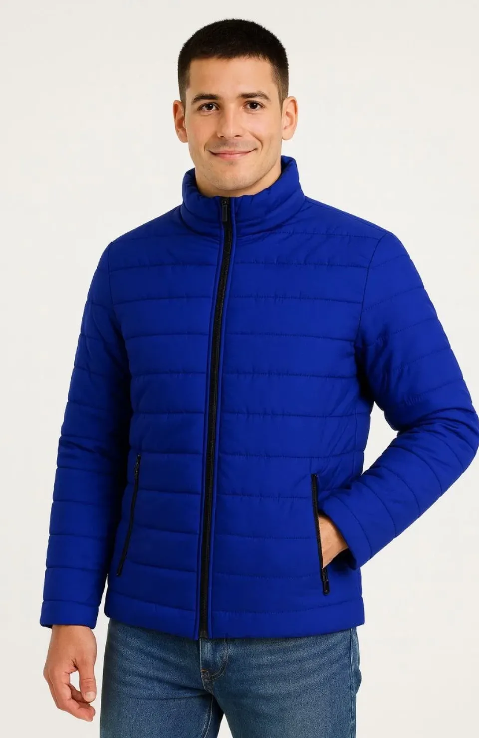 Erkek Bomber Mont Ceket – Su İtici Kumaş, Kapitone Astarlı, Fermuarlı, Kışlık - Saks Mavisi