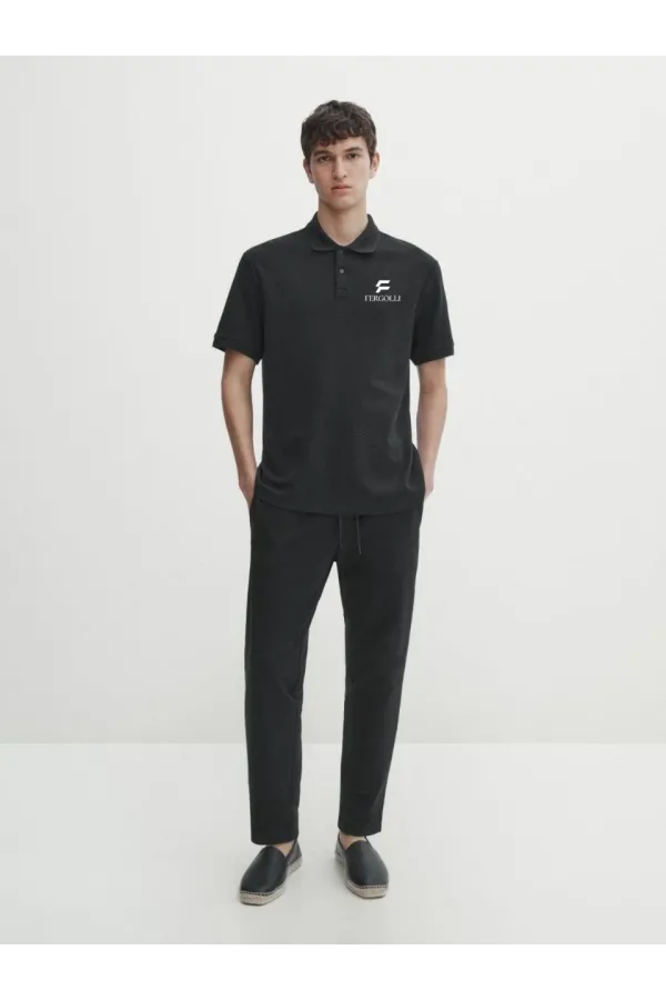 Yakası Düğmeli Yakalı Pike Baskılı T-Shirt - Beyaz