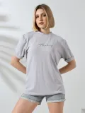 Unisex Bisiklet Yaka Baskılı Slim Fit T-Shirt - Boyalı Gri