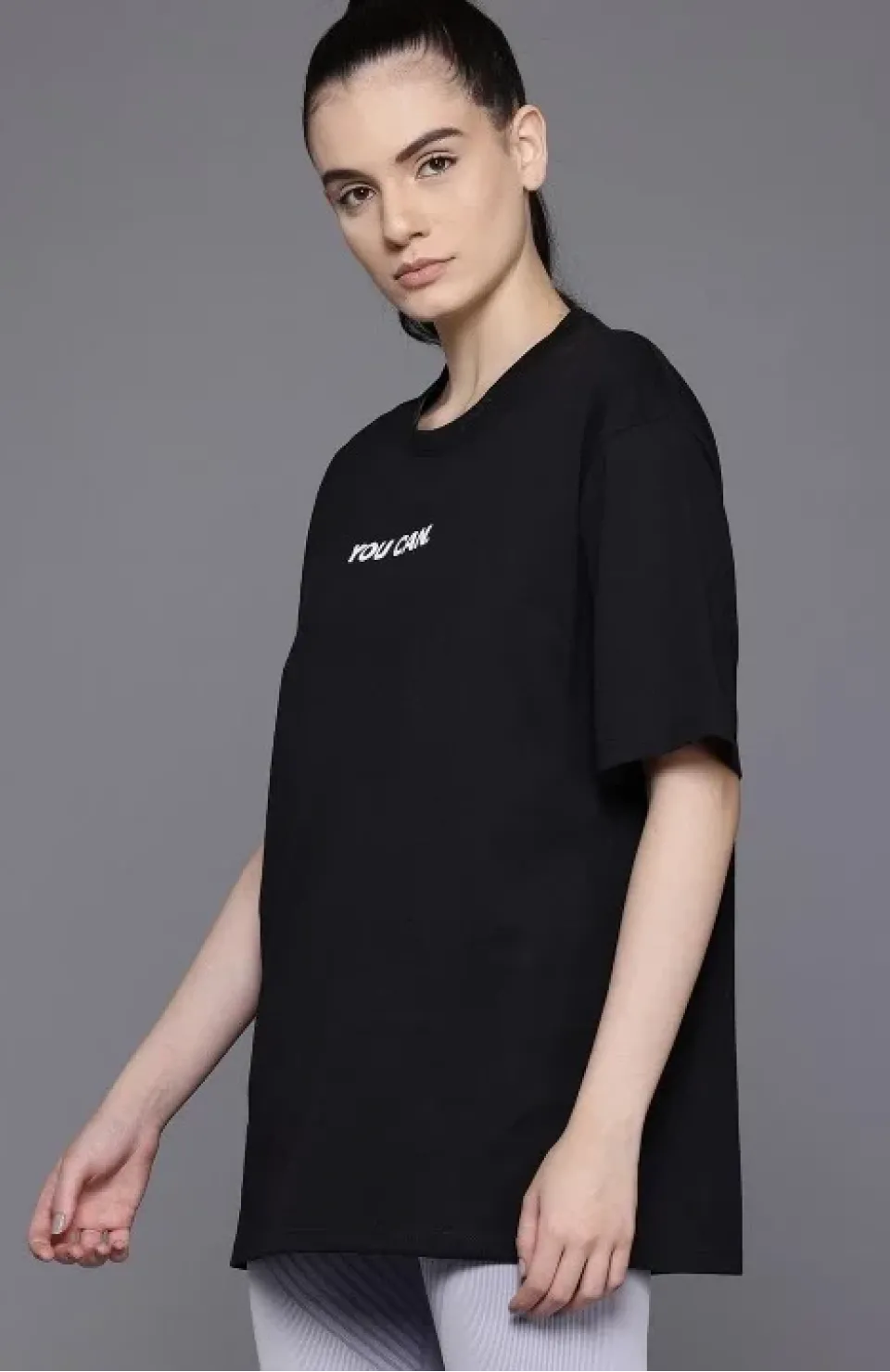 Kadın Baskılı Oversize T-shirt - Siyah