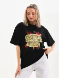 Unisex Baskılı Oversize T-Shirt - Siyah