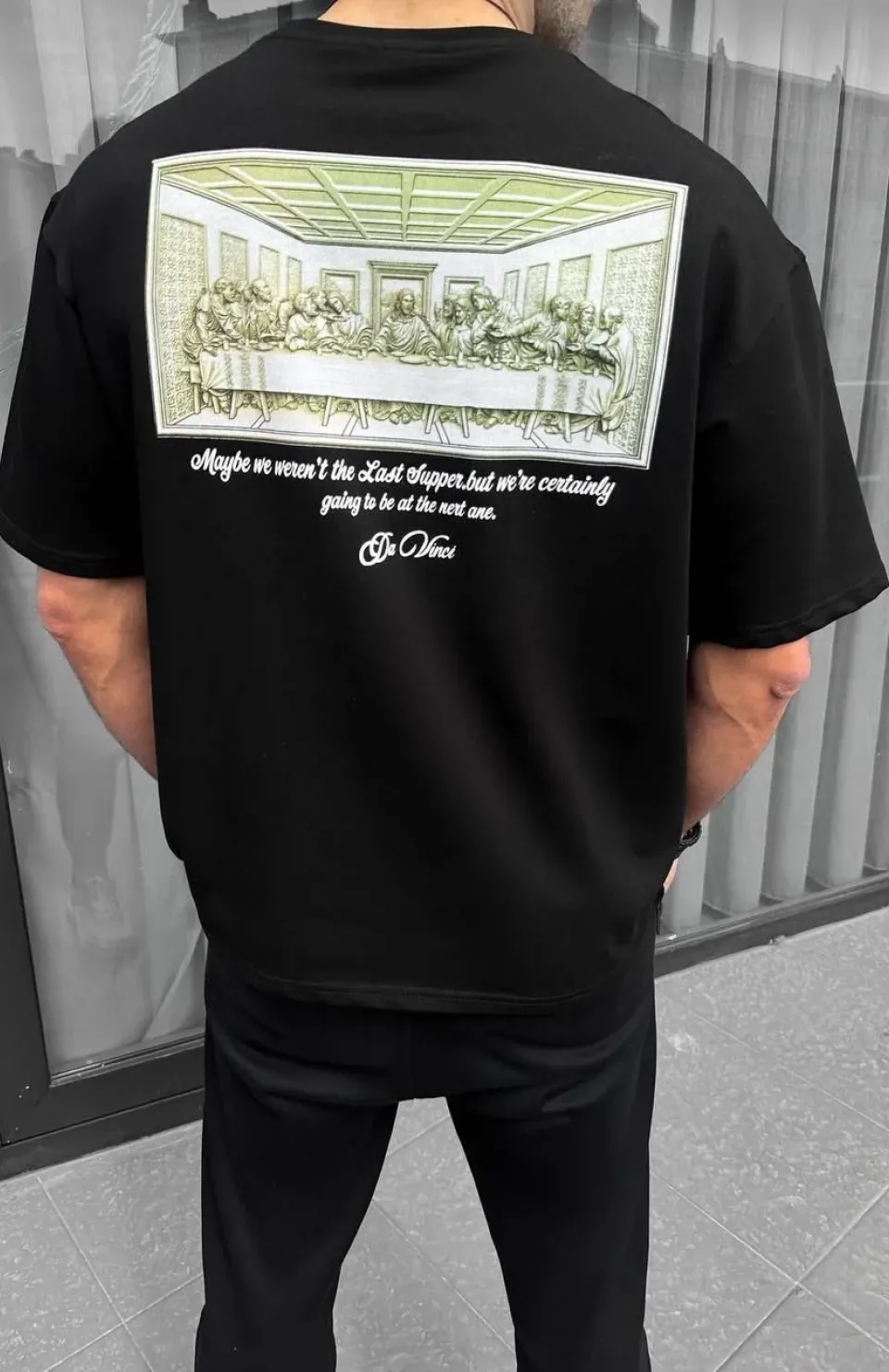 Unisex Baskılı Oversize T-Shirt - Siyah