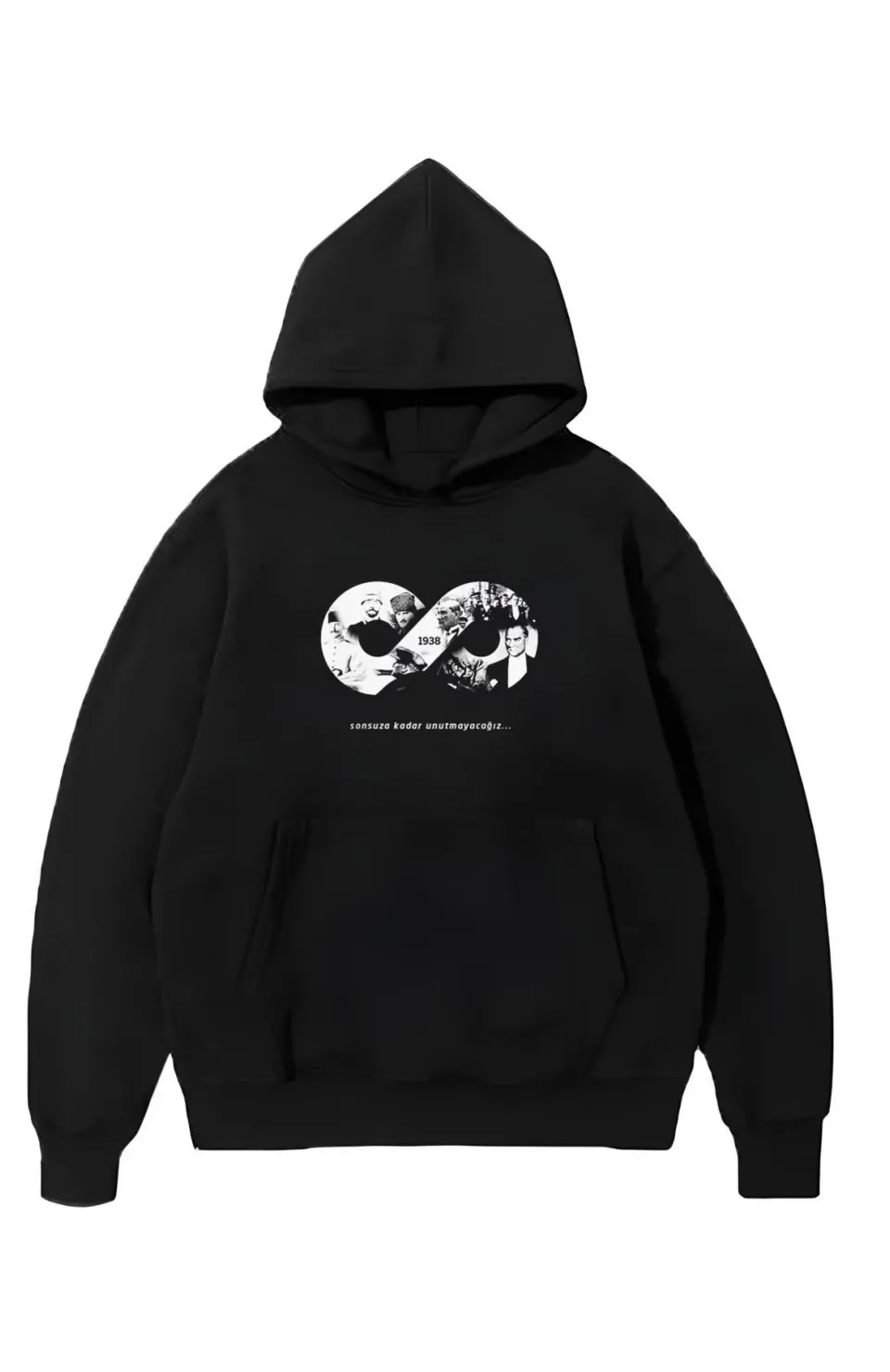 10 Kasıma Özel Üç İplik Kapüşonlu Baskılı SweatShirt - Siyah