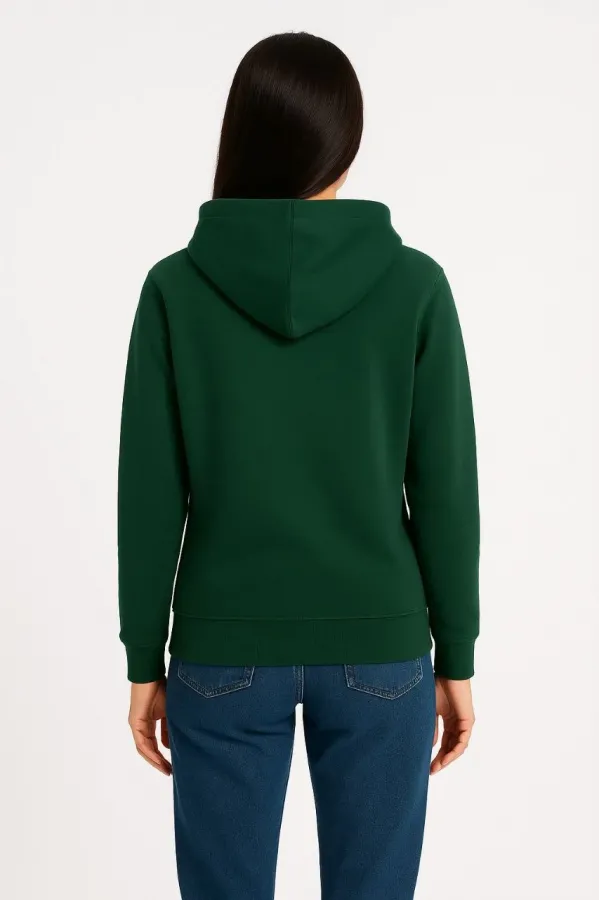 Kadın Üç İplik Kapüşonlu Kanguru Cepli Sweatshirt hoodie - Haki