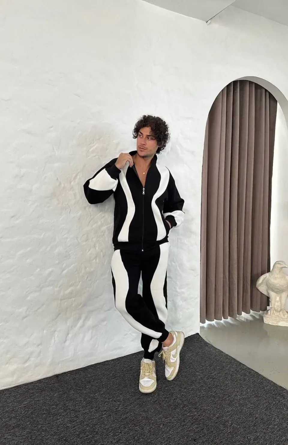 Erkek Premium Parçalı Eşofman Takım - Dik Yaka Fermuarlı Sweatshirt, - Siyah