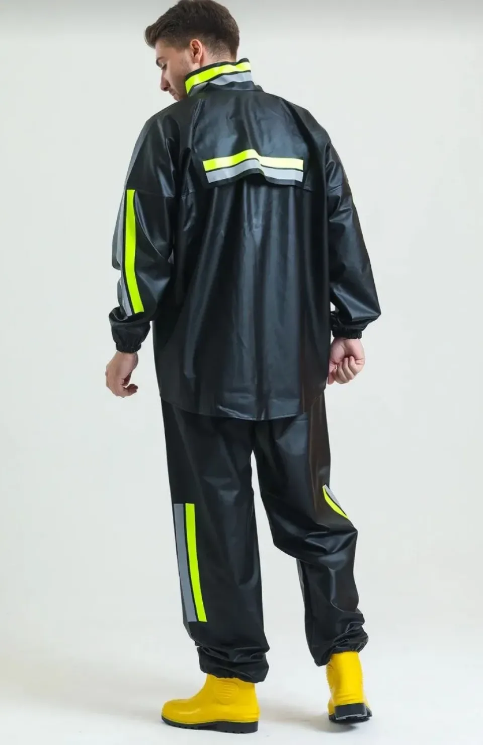 Premium Motorcu Kurye Yağmurluk Takım Su Geçirmez PVC Kumaş Reflektörlü TÜBİTAK Onaylı - Siyah