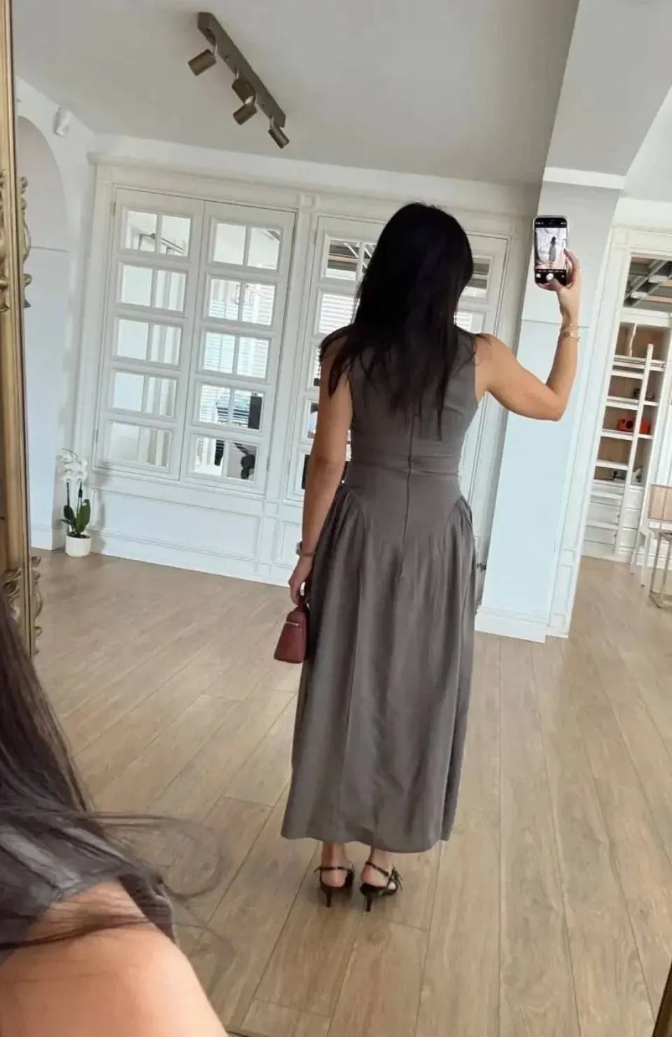 Kolsuz Uzun Kabardin Elbise - Gri