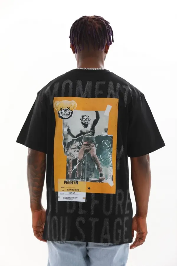 Unisex Baskılı Oversize T-Shirt - Siyah