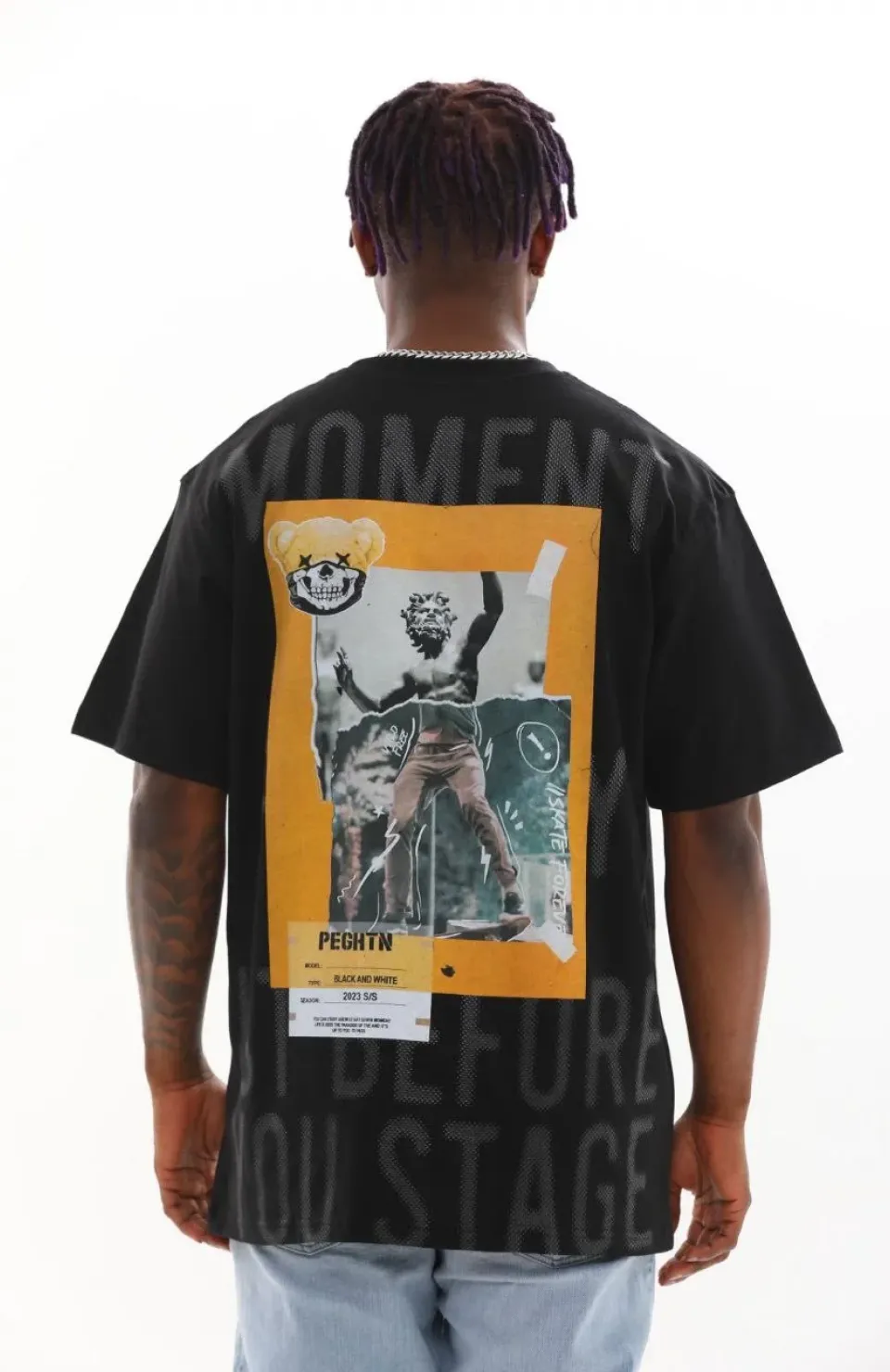 Unisex Baskılı Oversize T-Shirt - Siyah