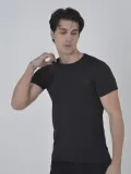 Erkek Gögüs Fileli Slim fit T-shirt - Siyah