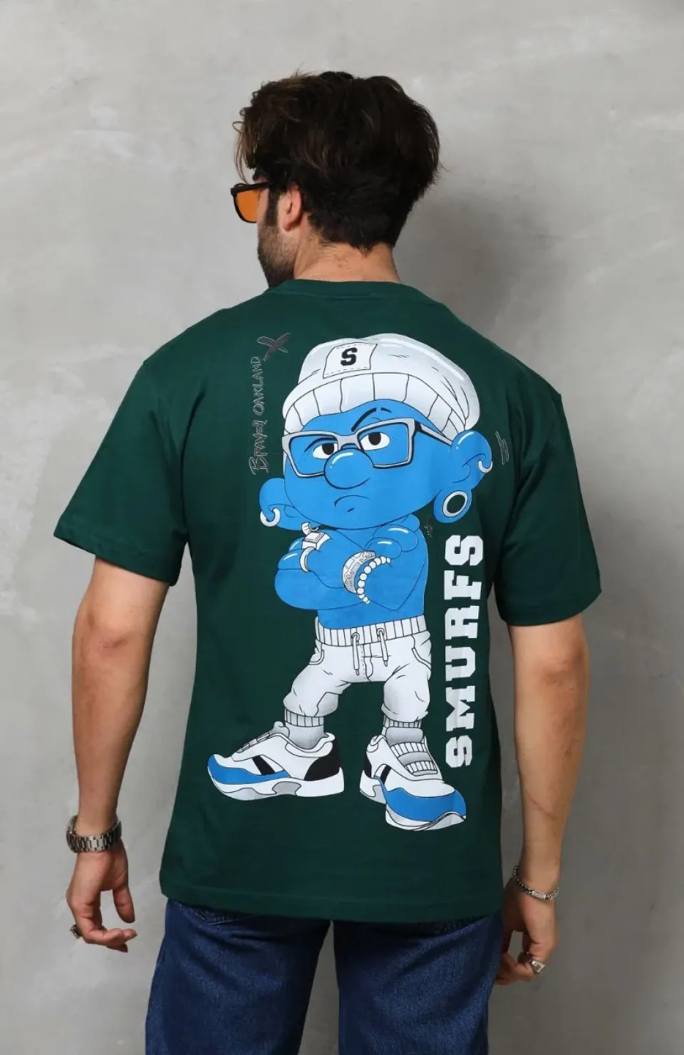 Unisex Basic Bisiklet Yaka Oversize T-Shirt - Yeşil