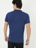 Erkek Yakalı Slim Fit Pike Çizgili T-Shirt - Mavi