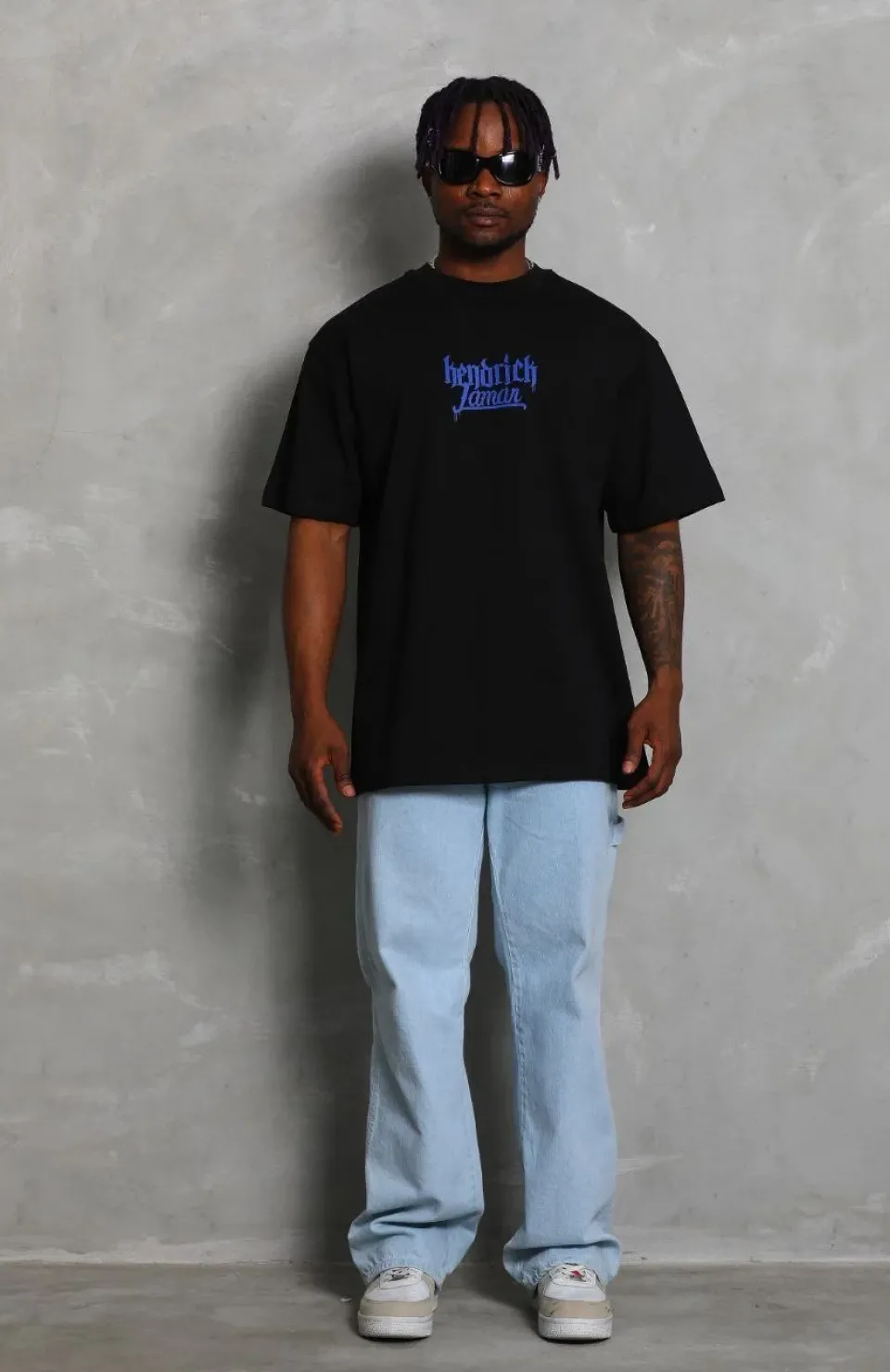 Unisex Oversize Baskılı Bisiklet Yaka T-Shirt - Siyah