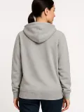 Kadın Üç İplik Kapüşonlu Tam Fermuarlı Kanguru Çepli SweatShirt Hoodie - Gri